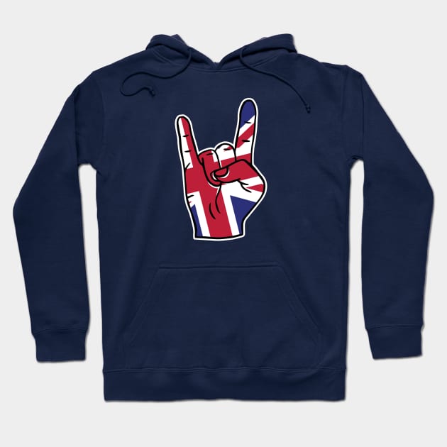 Rock On UK United Kingdom Union Jack Flag Rock Hand Hoodie by Now Boarding